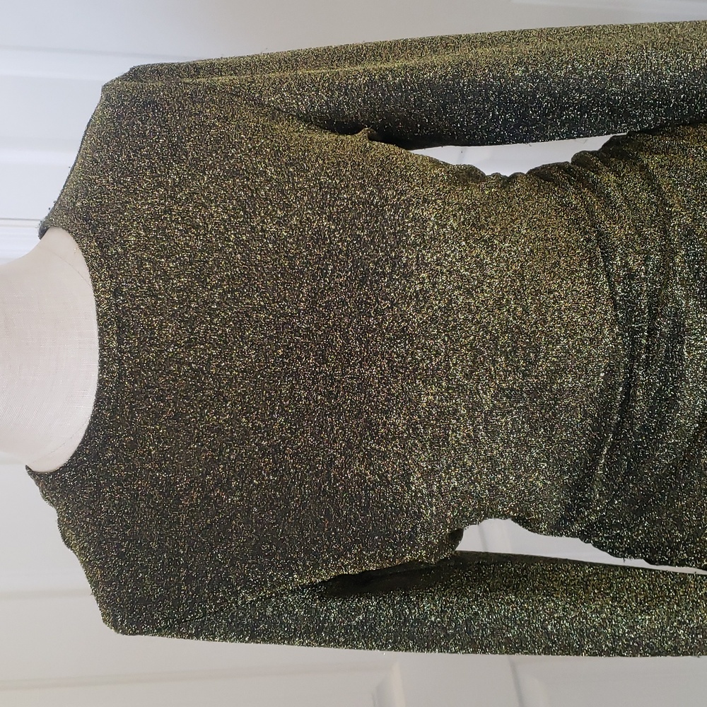 Vintage 90s Nine West Gold Shimmer Ruched Top S Gold Black Ruched Minimalist - Picture 7 of 17